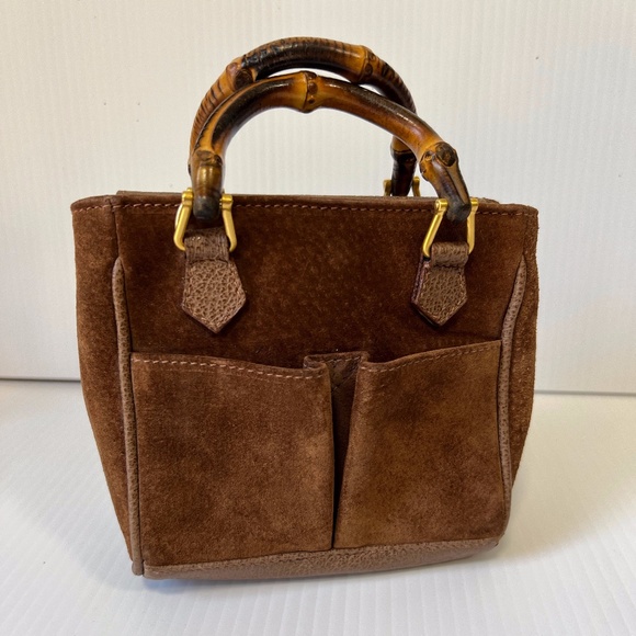 Gucci Handbags - GUCCI Bamboo Mini Hand Bag Suede Skin Leather Brown